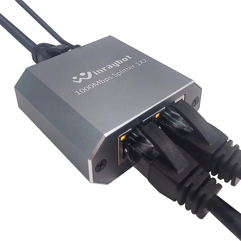 WinRaybot RJ45 Ethernet Splitter 1 to 2, 1000Mbps High Speed LAN Splitter Switch for Cat 5/5E/6/7/8 Cable, 2 Devices Work Simultaneously, Gray - Image 1
